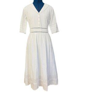 Simple Retro White Midi Cotton Dress